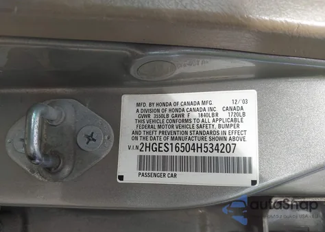 2004 Honda Civic Lx z USA, uszkodzony, nr VIN 2HGES16504H534207